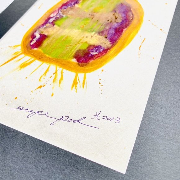 Escape Pod Original Art Encaustic Wax Painting Matted 11x14in Frame Ready - Picture 3 of 5